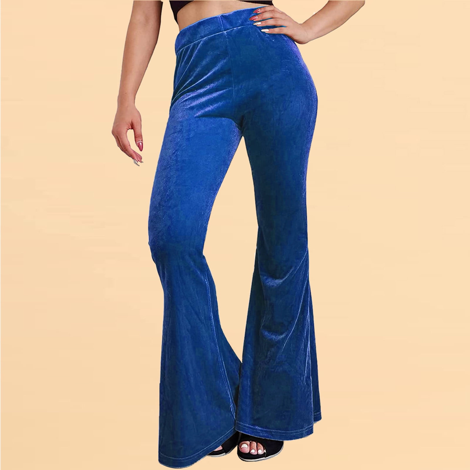 YWDJ Bell Bottom Pants for Women 70s High Waist High Rise Flared Elastic  Waist Casual Stretchy Long Pant Fashion Comfortable Solid Color Leisure