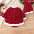 thumbnail image 1 of YWDJ Big Girls Casual Dresses Plush Round Neck Spliced Gold Velvet Belt Hem Pajama + Hat Christmas Christmas Red Pajama Suitable For 6-24 Months Red 18 Months, 1 of 1