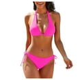 thumbnail image 1 of YWDJ Bikini Sets for Women Push Up Top Women's Solid Bikini Strap Bikini Deep V Split Swimsuit Hot Pink S, 1 of 5