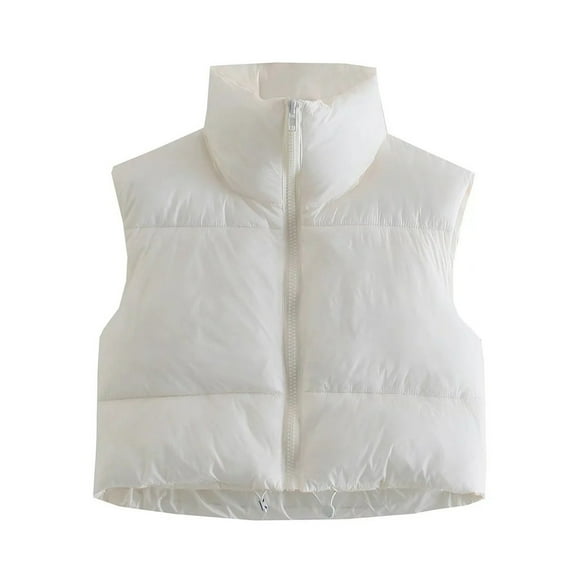 YWDJ Black Puffer Jacket Women Winter Crop Vest Lightweight Sleeveless Warm Outerwear Vest Padded Gilet Tops Coat White S