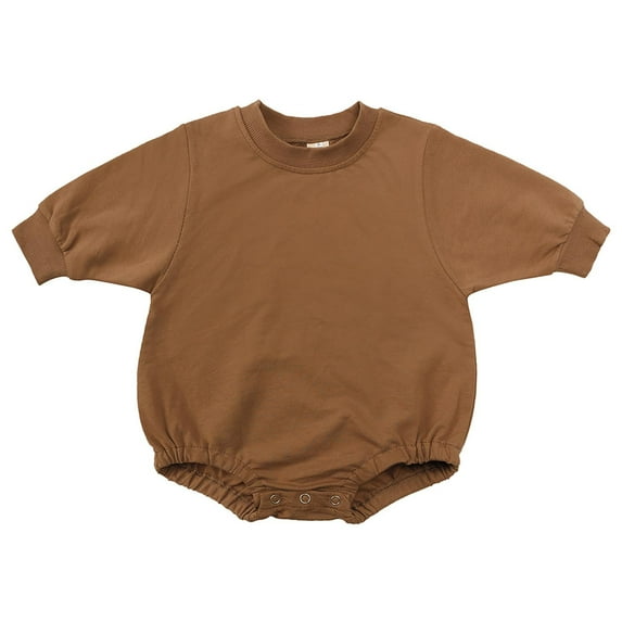 YWDJ Bodysuit Unisex Fall Spring Girls Boys Cute Romper Long Sleeve Button Sweatshirt Jumpsuits Brown 18-24 Months