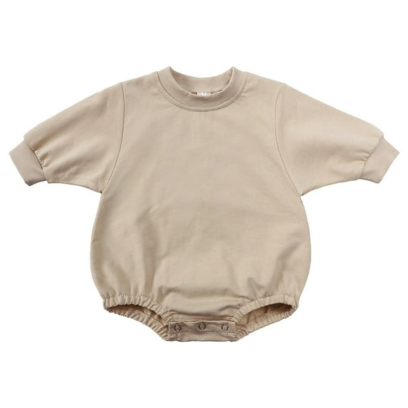 YWDJ Bodysuit Unisex Fall Spring Girls Boys Cute Romper Long Sleeve Button Sweatshirt Jumpsuits Khaki 9-12 Months