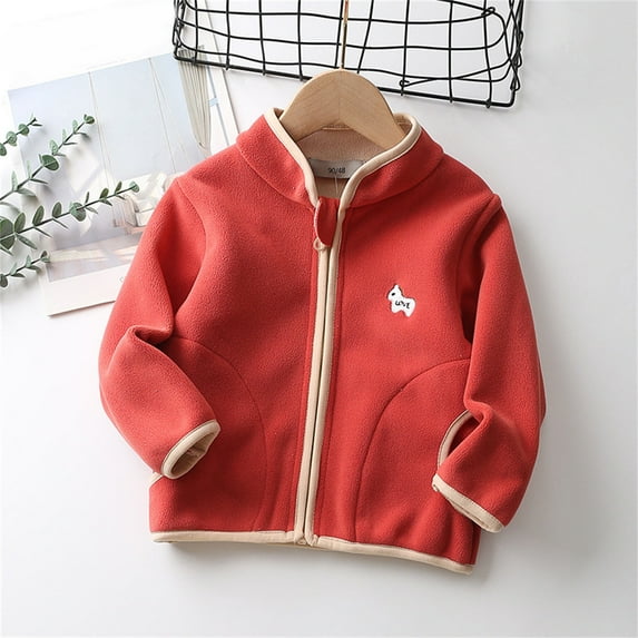 YWDJ Boys And Girls Fashion Solid Color Cute Plush Thickening Keep Warm Zipper Coat Red 18 Months