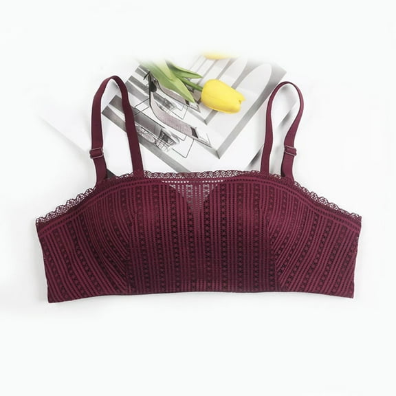 YWDJ Bras for Women Full Coverage Padded Bras No Wires Sleep Bras Adjustable Straps Half Cup Push up Backless Comfy Bras Padded Lace Bras Wrap Solid Lounge Bras Wine M