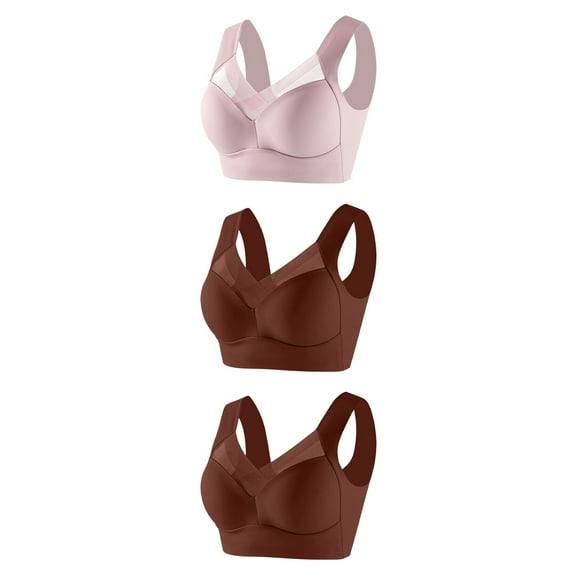 YWDJ Bras for Women Full Coverage Wireless 3 Pack Plus Size Pull on Push up No Wire Comfort Straps Support Lace Bralette Breathable Soft Bra for All Shapes Sagging Breasts 4XL