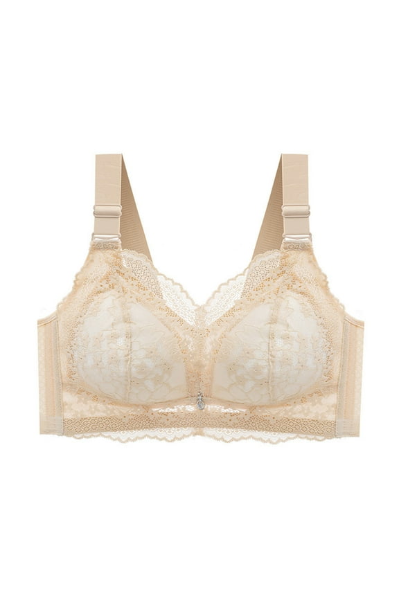 YWDJ Bras for Women Full Coverage Wireless Plus Size Push up Wirefree Comfort Straps Support Lace Bralette Breathable Soft Bra for All Shapes Sagging Breasts Beige 44