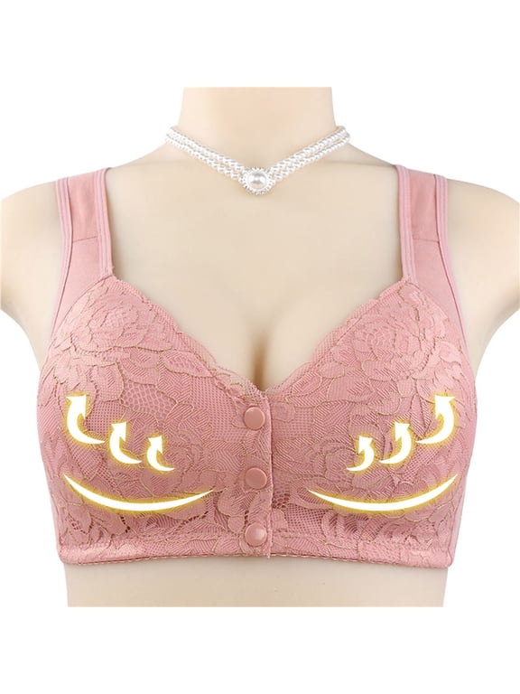 YWDJ Bras for Women Full Coverage Wireless Plus Size Push up Wirefree Comfort Straps Support Lace Bralette Breathable Soft Bra for All Shapes Sagging Breasts Pink 58