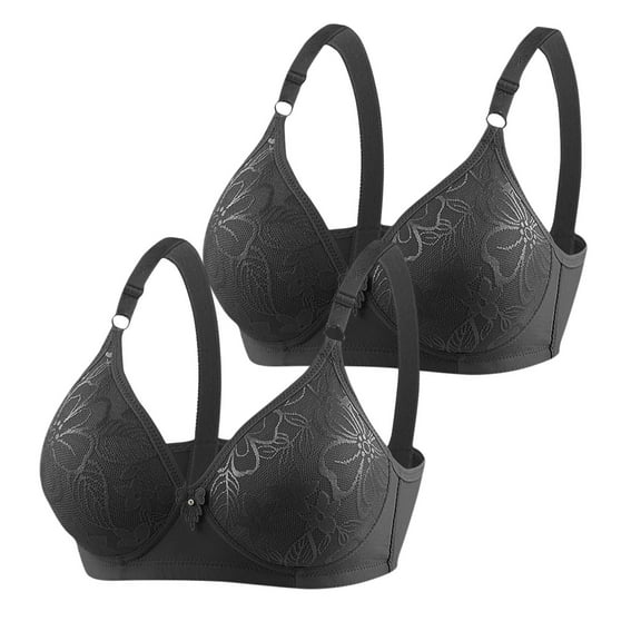 YWDJ Bras for Women Half Cup 2 Pack Closure in Back Bras No Wire Sleep Bras Adjustable Straps Push up Wrap Comfy Bras Padded Plus Size Comfort Bras Solid Lounge Bras Black 2XL