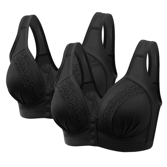 YWDJ Bras for Women Half Cup 2 Pack Front Closure Comfortable Bras Wirefree Bras Wide Strap Full Coverage Push up Wrap Sleep Bras Padded Plus Size Comfy Bras Comfy Bras Black 3XL