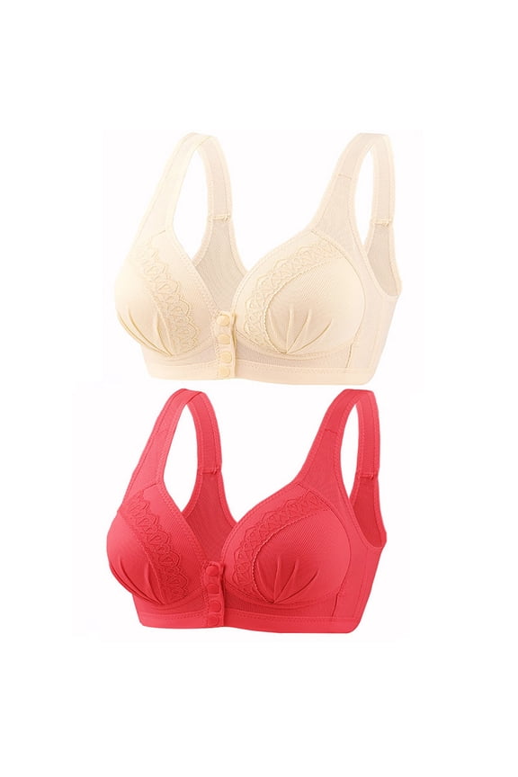YWDJ Bras for Women Half Cup 2 Pack Front Closure Nursing Bras No Underwire Comfortable Bras Wide Strap Full Coverage Bras Push up Wrap Bras Padded Plus Size Comfy Solid Comfy Bras Red 3XL