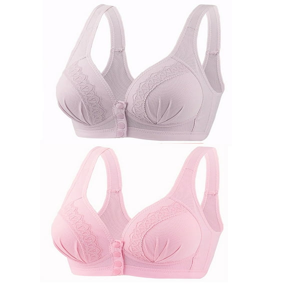 YWDJ Bras for Women Half Cup 2 Pack Front Closure Nursing Bras Wireless Comfortable Bras Wide Strap Full Coverage Bras Push up Wrap Bras Padded Plus Size Comfy Solid Comfy Bras Pink 3XL