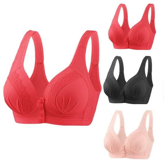 YWDJ Bras for Women Half Cup 3 Pack Front Close Sleep Bras No Wire Breastfeeding Bras Wide Strap Full Coverage Bras Push up Wrap Bras Padded Plus Size Comfortable Solid Nursing Bras Black 2XL