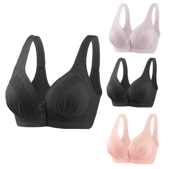 YWDJ Bras for Women Half Cup 3 Pack Front Close Sleep Bras No Wires Breastfeeding Bras Wide Strap Full Coverage Bras Push up Wrap Bras Padded Plus Size Comfortable Solid Nursing Bras Pink 2XL
