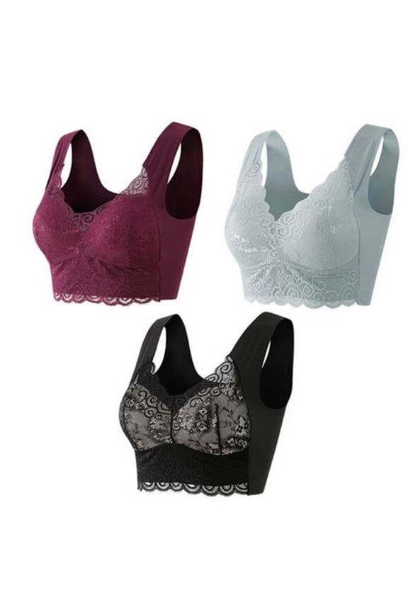 YWDJ Bras for Women Half Cup Closure in Back Comfy Bras Size Small Wireless Lounge Bras Wide Strap Full Coverage Push up Wrap Bras Padded Plus Size Lace Comfort Bras Solid Bras Gray 4XL