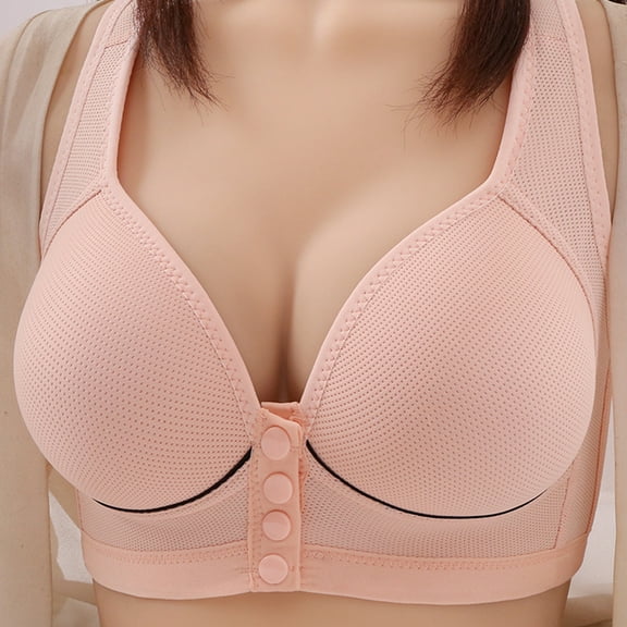 YWDJ Bras for Women Half Cup Front Close Lounge Bras No Wires Comfortable Bras Wide Strap Full Coverage Push up Wrap Bras Padded Plus Size Lace Comfort Bras Solid Sleep Bras Pink 2XL