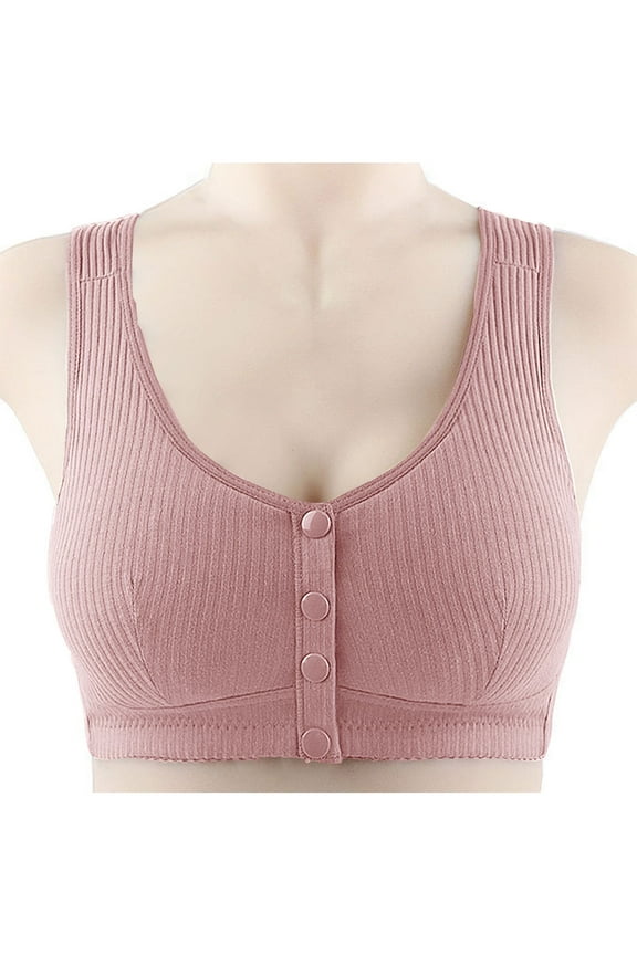 YWDJ Bras for Women Half Cup Front Closure Comfy Bras No Wire Lounge Bras Wide Strap Full Coverage Push up Wrap Comfortable Bras Padded Plus Size Comfortable Bras Solid Bras Pink 3XL