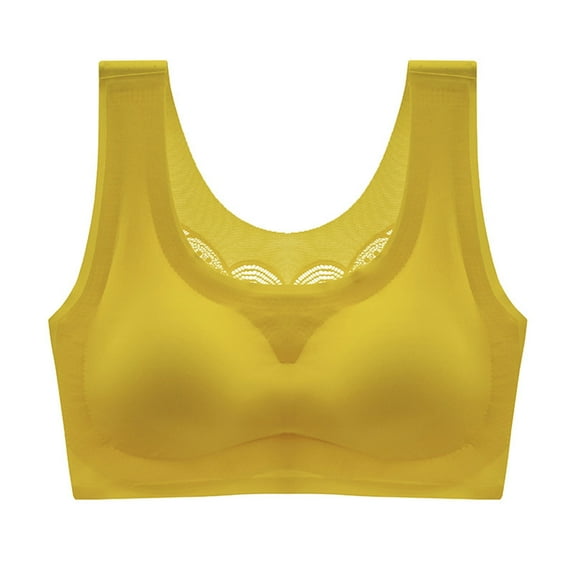 YWDJ Bras for Women Half Cup Pullover Sleep Bras No Underwire Comfy Bras Wide Strap Full Coverage Push up Wrap Lounge Bras Padded Plus Size Comfortable Bras Solid Comfortable Bras Yellow XL