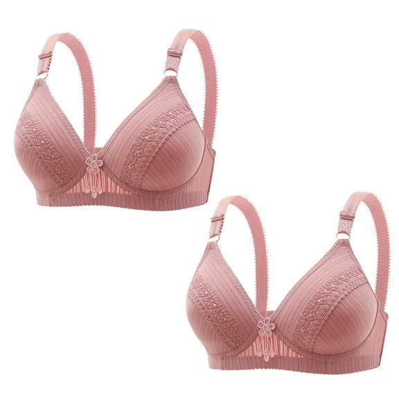 YWDJ Bras for Women Plus Size 2 Pack Back Closures Comfy Bras No Wire Lounge Bras Adjustable Straps Half Cup Push up Wrap Comfortable Bras Padded Comfort Bras Solid Bras Pink M