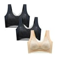thumbnail image 1 of YWDJ Bras for Women Plus Size 3 Pack Back Closures Wirefree Wide Strap Full Coverage Bras Low Support Hollow Padded Plus Size Lace Bras Comfortable Wrap Solid Bras Multicolor 3XL, 1 of 4