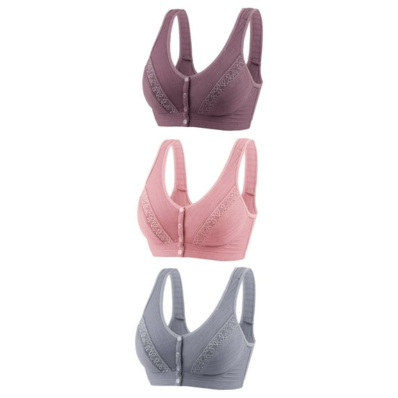 YWDJ Bras for Women Plus Size 3 Pack Front Closure Comfy Bras No Underwire Lounge Bras Wide Strap Full Coverage Bras Push up Wrap Comfortable Bras Padded Plus Size Comfort Solid Sleep Bras Pink L