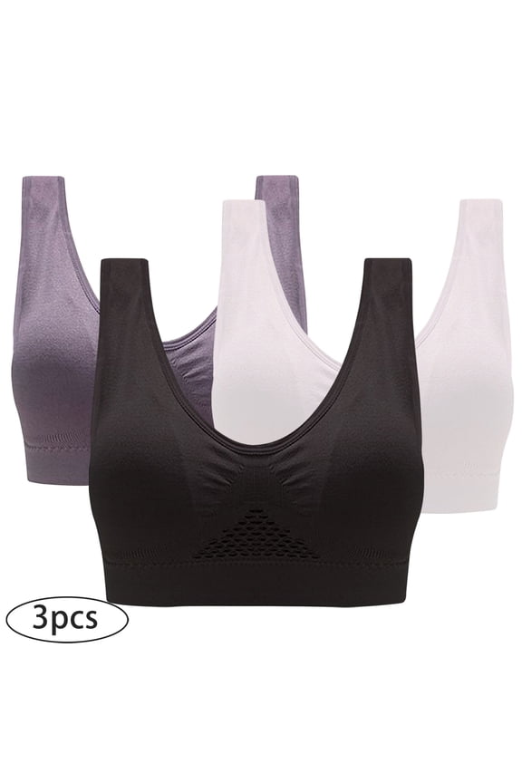 YWDJ Bras for Women Plus Size 3 Pack Front Closure No Wire Wide Strap Full Coverage Bras Low Support Cross Padded Plus Size Bras Comfort Wrap Solid Bras Multicolor 4XL