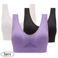 thumbnail image 1 of YWDJ Bras for Women Plus Size 3 Pack Front Closure Wireless Wide Strap Full Coverage Bras Low Support Cross Padded Plus Size Bras Comfy Wrap Solid Bras Multicolor 2XL, 1 of 9