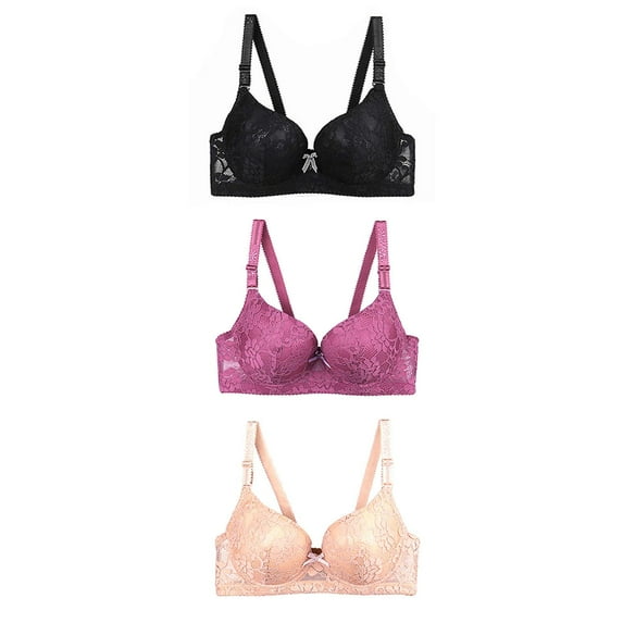 YWDJ Bras for Women Plus Size 3 Pack Sleep Bras Underwire Comfy Bras Adjustable Straps Half Cup Push up Wrap Lounge Bras Padded Plus Size Lace Bras Solid Comfortable Bras Black S