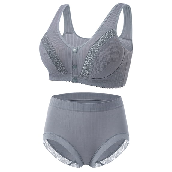 YWDJ Bras for Women Plus Size Back Closures Comfortable Bras Wireless Bras Wide Strap Full Coverage Push up Wrap Sleep Bras Padded Plus Size Bras Button Solid Comfy Bras Gray 48