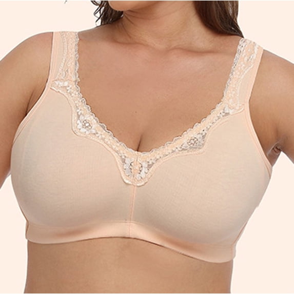 YWDJ Bras for Women Plus Size Back Closures Comfortable Bras Wireless Bras Wide Strap Half Cup Push up Wrap Sleep Bras Padded Plus Size Lace Comfort Bras Comfy Bras Beige 2XL