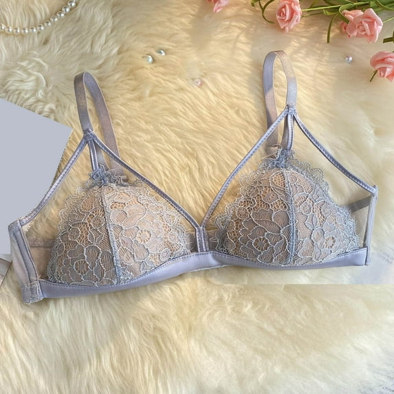 YWDJ Bras for Women Plus Size Back Closures Comfortable Bras No Wires Bras Adjustable Straps Half Cup Push up Wrap Sleep Bras Padded Lace Bras Solid Comfy Bras Blue XL