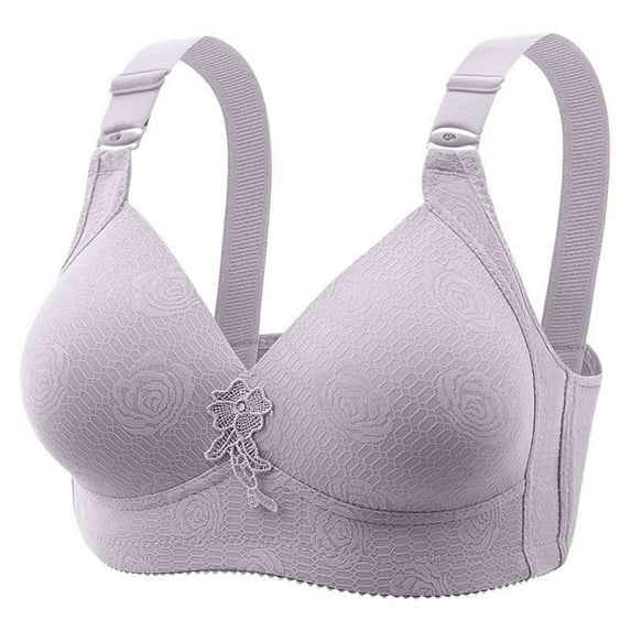 YWDJ Bras for Women Plus Size Back Closures Comfy Bras No Wire Lounge Bras Adjustable Straps Full Coverage Push up Hollow Bras Padded Plus Size Comfortable Wide Strap Bras Wrap Bras Gray 2XL