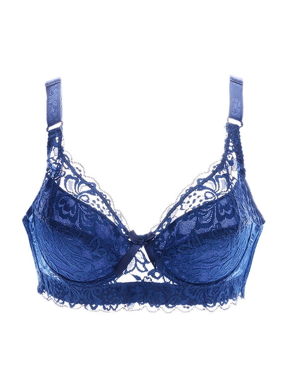 YWDJ Bras for Women Plus Size Back Closures Lounge Bras Underwire Comfortable Bras Adjustable Straps Half Cup Push up See Through Bras Padded Plus Size Lace Comfortable Bras Wrap Bras Blue 90C