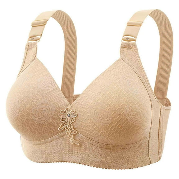 YWDJ Bras for Women Plus Size Back Closures Lounge Bras No Wires Bras Adjustable Straps Full Coverage Push up Hollow Bras Padded Plus Size Comfortable Wide Strap Bras Wrap Bras Khaki 2XL