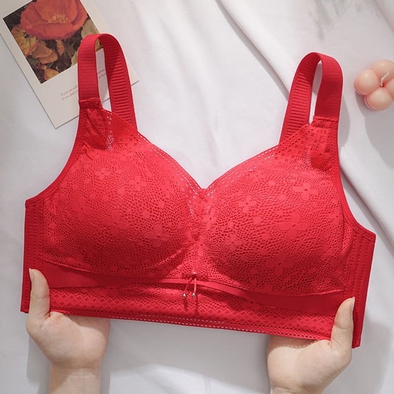 YWDJ Bras for Women Plus Size Closure in Back Bras Wirefree Sleep Bras Adjustable Straps Full Coverage Push up Wrap Comfy Bras Padded Plus Size Lace Comfy Bras Solid Lounge Bras Red 38