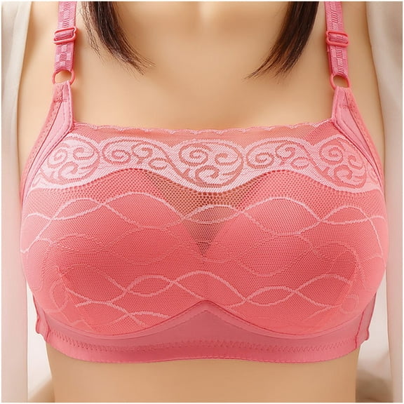 YWDJ Bras for Women Plus Size Closure in Back Comfortable Bras No Underwire Bras Adjustable Straps Full Coverage Push up Hollow Sleep Bras Padded Plus Size Comfy Bras Wrap Comfy Bras Pink 2XL