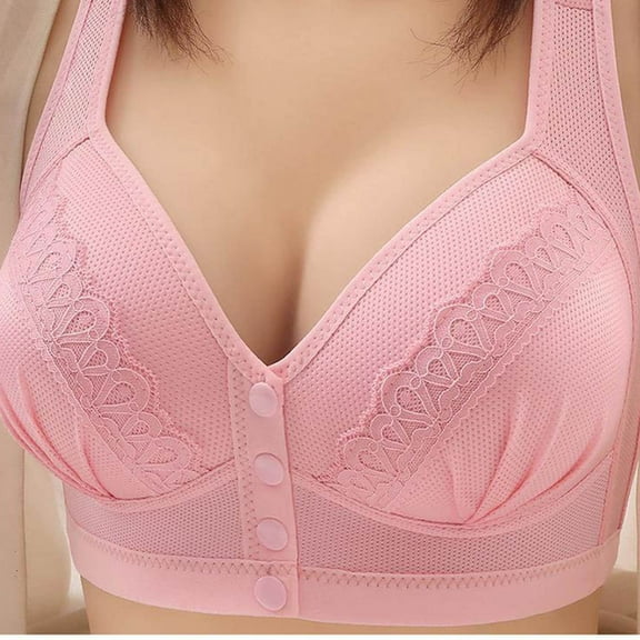 YWDJ Bras for Women Plus Size Closure in Back Comfortable Bras No Underwire Bras Wide Strap Full Coverage Push up Wrap Sleep Bras Padded Plus Size Lace Comfortable Bras Solid Bras Pink XL