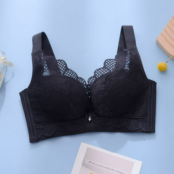 YWDJ Bras for Women Plus Size Closure in Back Comfortable Bras No Wires Bras Wide Strap Full Coverage Push up Wrap Sleep Bras Padded Bras Comfy Bras Black S