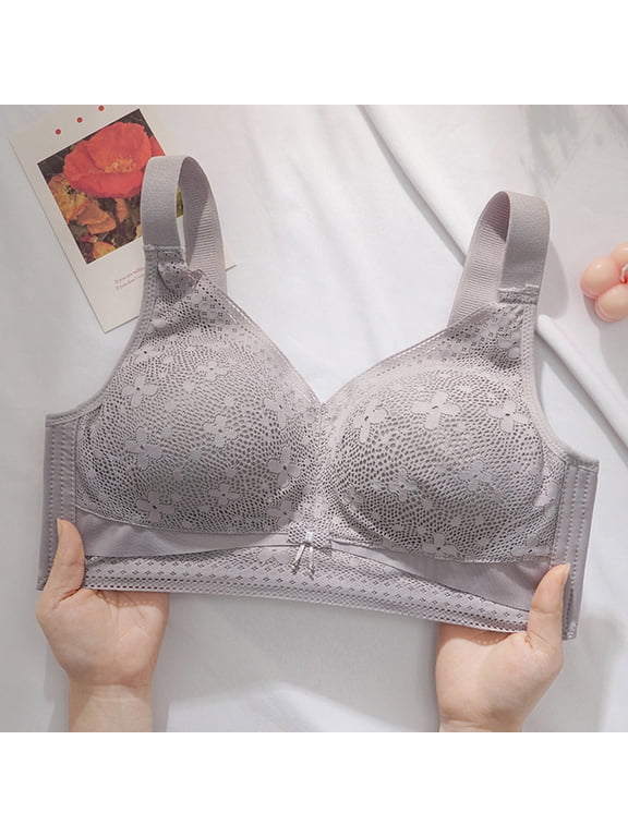 YWDJ Bras for Women Plus Size Closure in Back Comfy Bras No Wire Lounge Bras Adjustable Straps Full Coverage Push up Wrap Comfortable Bras Padded Plus Size Lace Comfy Bras Solid Bras Gray 38