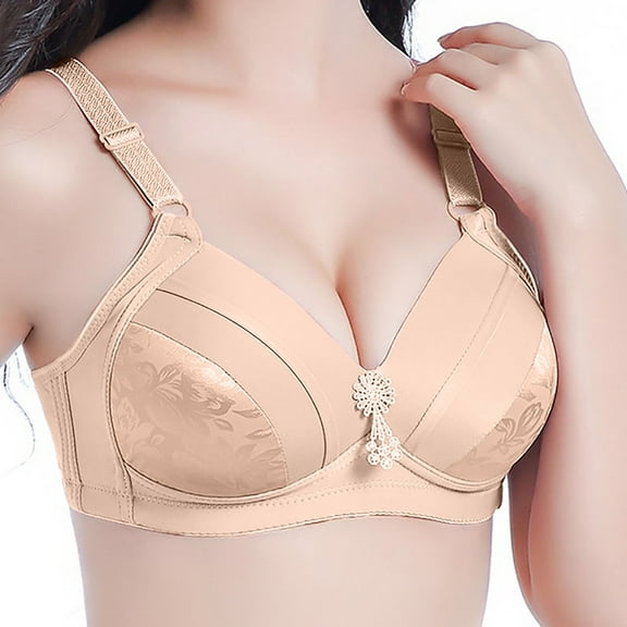 YWDJ Bras for Women Plus Size Closure in Back Lounge Bras Wirefree Comfortable Bras Adjustable Straps Full Coverage Push up Wrap Bras Padded Comfort Bras Solid Sleep Bras Beige M