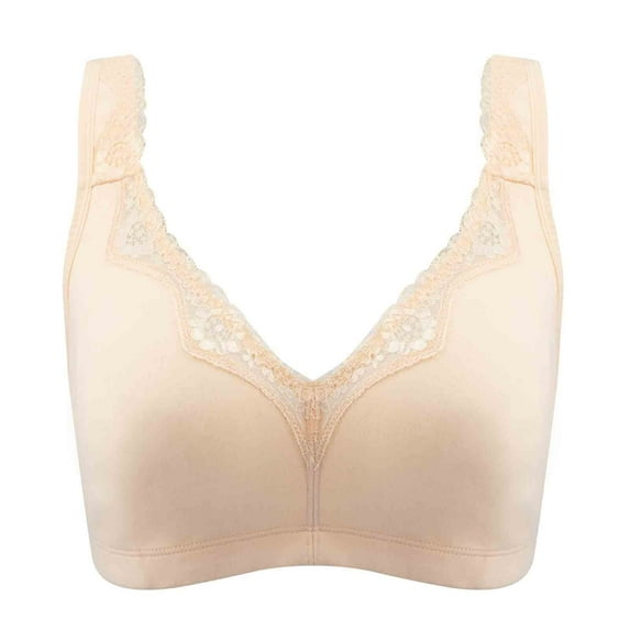 YWDJ Bras for Women Plus Size Closure in Back Lounge Bras No Wires Comfortable Bras Wide Strap Full Coverage Push up Wrap Bras Padded Plus Size Comfortable Bras Sleep Bras Beige 95F