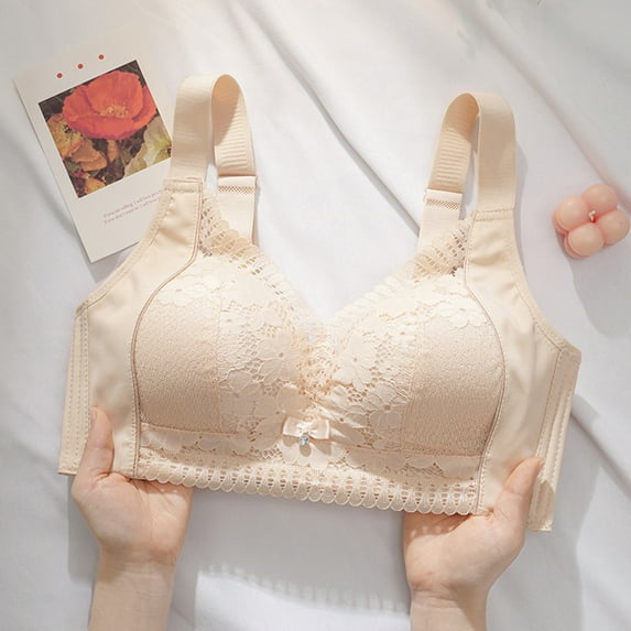 YWDJ Bras for Women Plus Size Closure in Back Sleep Bras No Underwire Comfy Bras Adjustable Straps Full Coverage Push up Wrap Lounge Bras Padded Plus Size Lace Comfy Bras Solid Bras Beige 38