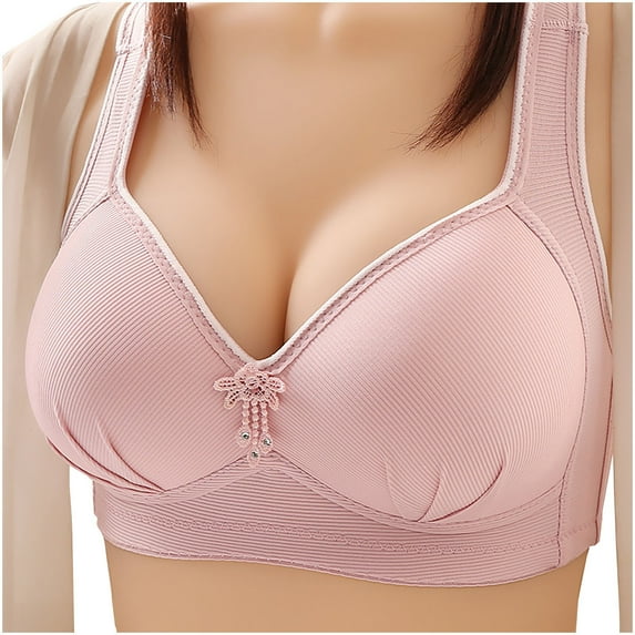 YWDJ Bras for Women Plus Size Closure in Back Sleep Bras No Wire Comfy Bras Wide Strap Full Coverage Push up Wrap Lounge Bras Padded Plus Size Comfort Bras Comfortable Bras Pink M