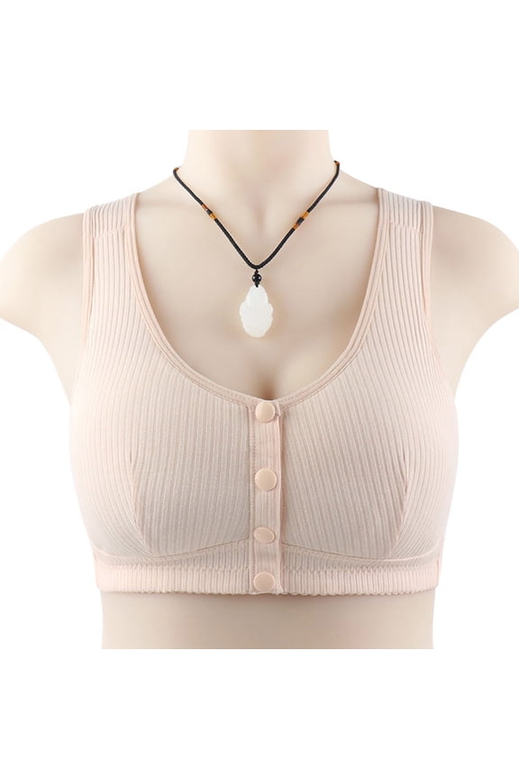 YWDJ Bras for Women Plus Size Front Close Lounge Bras No Wire Comfortable Bras Wide Strap Full Coverage Push up Wrap Bras Padded Plus Size Bras Button Solid Sleep Bras Beige 50
