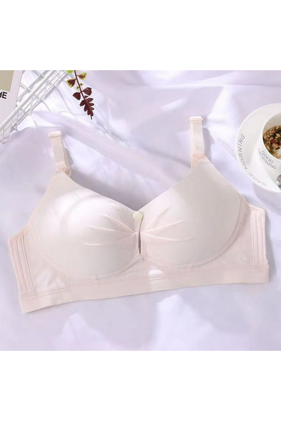 YWDJ Bras for Women Plus Size Front Close Lounge Bras No Wire Nursing Bras Adjustable Straps Half Cup Comfortable Bras Push up Wrap Sleep Bras Padded Comfort Button Breastfeeding Bras Beige 38