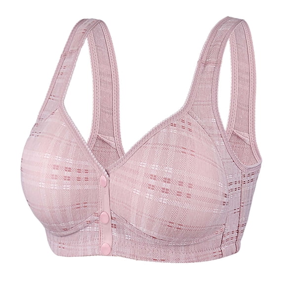 YWDJ Bras for Women Plus Size Front Closure Bras Wireless Sleep Bras Wide Strap Full Coverage Push up Wrap Comfy Bras Padded Plus Size Lace Bras Button Lounge Bras Pink XL