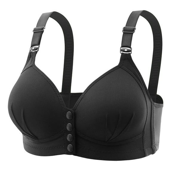 YWDJ Bras for Women Plus Size Front Closure Comfortable Bras No Wires Bras Adjustable Straps Half Cup Push up Wrap Sleep Bras Padded Plus Size Comfort Bras Solid Comfy Bras Black 2XL