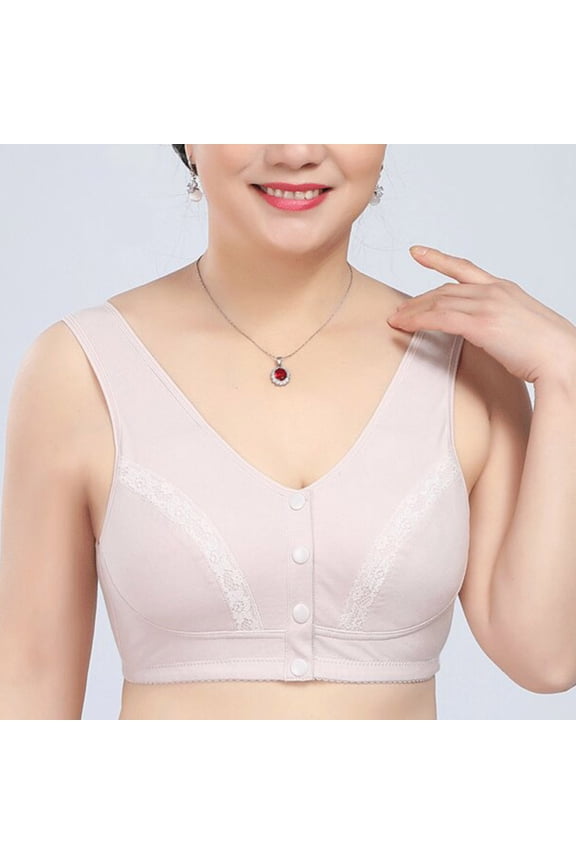 YWDJ Bras for Women Plus Size Front Closure Lounge Bras Wirefree Comfortable Bras Wide Strap Full Coverage Push up Wrap Bras Padded Plus Size Lace Comfortable Bras Button Sleep Bras Pink 4XL