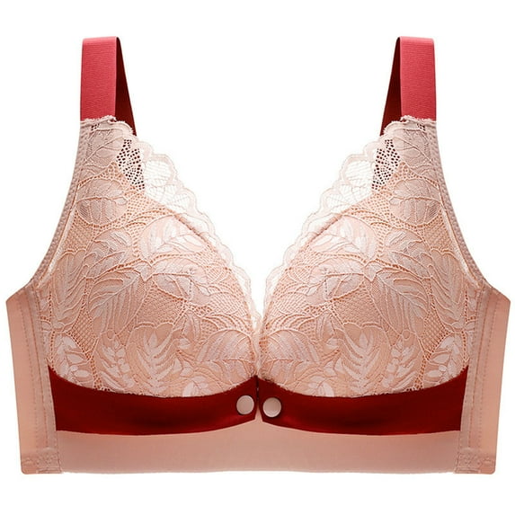 YWDJ Bras for Women Plus Size Front Closure Sleep Bras Wirefree Comfy Bras Adjustable Straps Half Cup Push up Wrap Lounge Bras Padded Lace Comfortable Wide Strap Bras Solid Bras Red XL