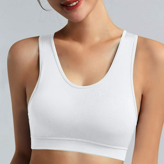 YWDJ Bras for Women Plus Size Pullover Sleep Bras Wirefree Comfy Bras Wide Strap Full Coverage Sports Bras Push up Low Support Racerback Workout Bras Padded Gym Bras Comfort Wrap Solid Bras White L