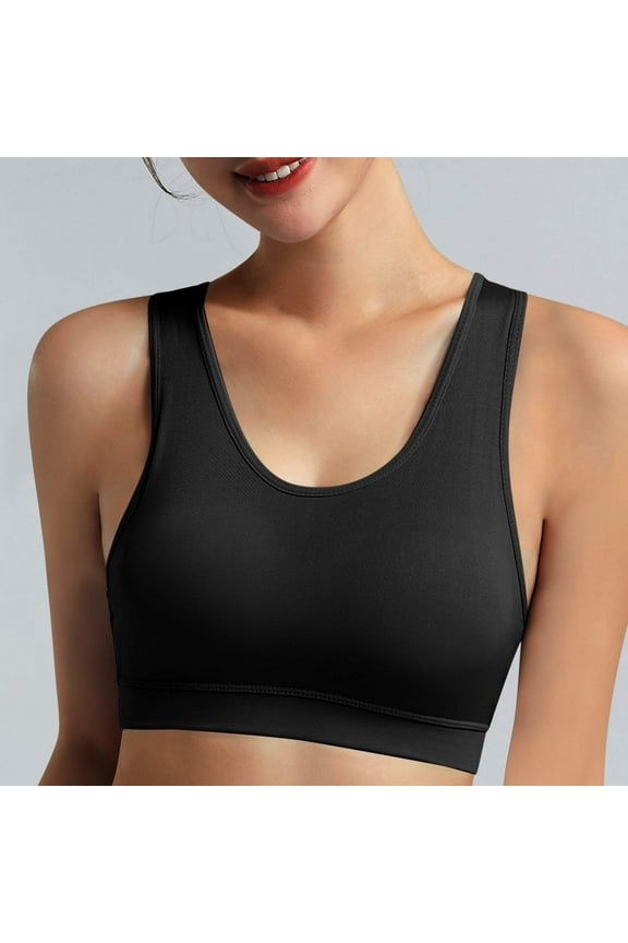 YWDJ Bras for Women Plus Size Pullover Yoga Bras Wirefree Lounge Bras Wide Strap Full Coverage Sleep Bras Push up Low Support Racerback Comfy Bras Padded Sports Bras Comfort Wrap Solid Bras Black L